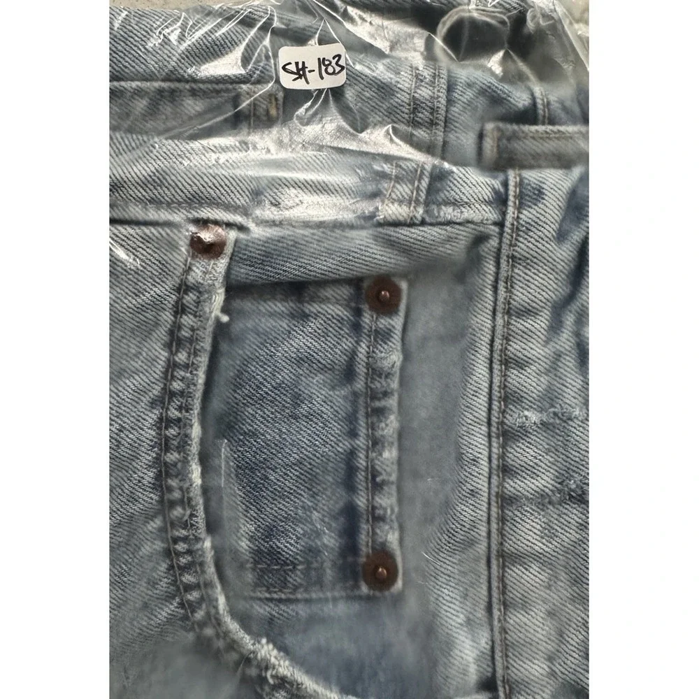 Zara Denim Shorts Womens 10 Blue Light Wash Button Fly Raw Hem Distressed Cutoff